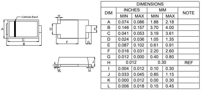 Mechanical Drawing - Micro Commercial Components (MCC) SL210HL/SL26HL Schottky Rectifiers